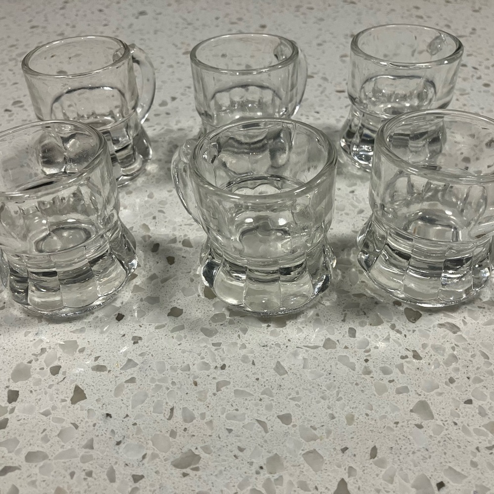 Set of 6 vintage Federal Glass Mini Beer Mug Shot Glasses